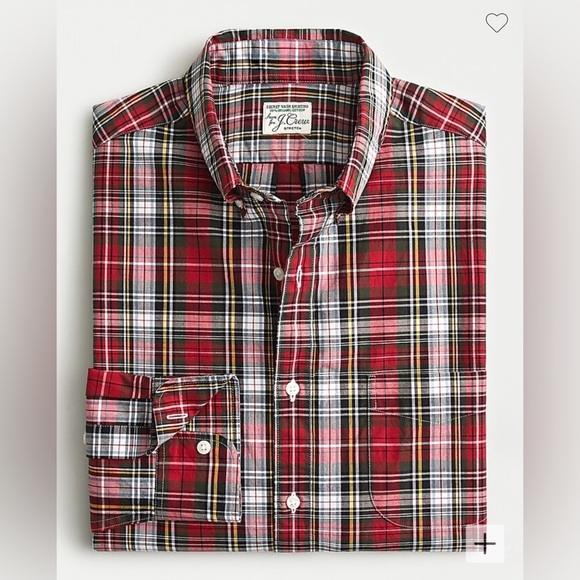 J. Crew Mens Stretch Secret Wash Chili Plaid Organic Cotton Classic Fit Medium - Picture 1 of 14